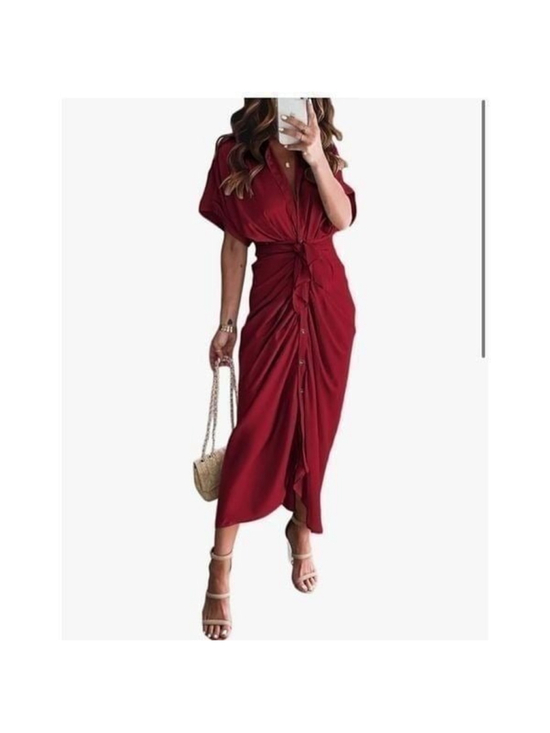 Dresses & Skirts - NEW Ruched Button Up Shirt Long Dress Satin M